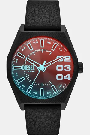 Diesel – Scraper – Herrenuhr mit drei Zeigern und Armband aus schwarzem Leder