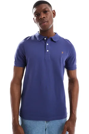 Farah – Blanes – Kurzärmliges Polohemd in Mittelblau
