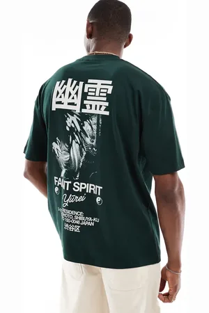 ASOS – Oversize-T-Shirt in Dunkelgrün mit Souvenir-Print