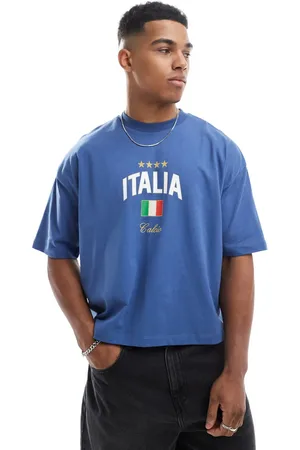 ASOS – Oversize-T-Shirt in Blau mit kurzem Schnitt und „Italia“-Grafik