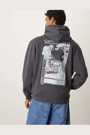 ASOS – Übergroßer, grauer Kapuzenpullover mit Muster auf der Rückseite
