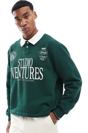 ASOS – Rugby-Sweatshirt in mit Polokragen, Oversize-Schnitt und Print