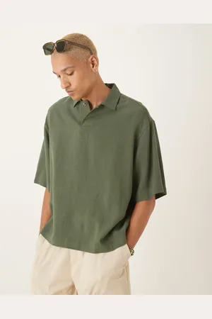 ASOS – Kastiges Oversize-Schlupfhemd aus Leinenmix in Khaki
