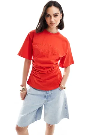 ASOS – T-Shirt in mit Korsett-Taille und „Hamptons“-Stickerei