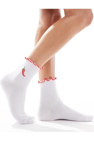 ASOS – Socken in mit Chili-Stickerei und Rüschenrand