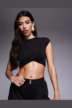 ASOS – Kurzärmliges Cropped-Oberteil aus Netzstoff in mit Knoten vorne