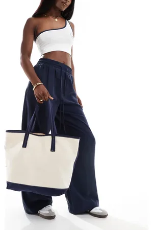 ASOS – Leinen-Tragetasche in Marineblau mit Kontrastdetail