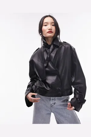 Topshop – Kurzer Trenchcoat aus Kunstleder in