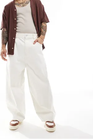 Bershka – Hose in Ecru mit Ziernaht und Ballon-Beinschnitt