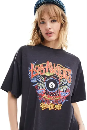Daisy Street – Oversize-T-Shirt in verwaschenem mit Los Angeles-Grafik