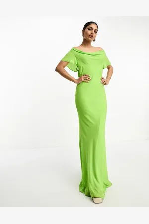 ASOS – Maxikleid in Apfelgrün mit Wasserfallausschnitt und Flatterärmeln