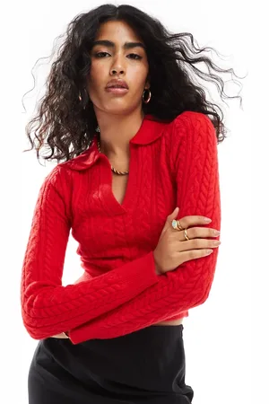 Bershka – Pullover in mit Polokragen und Zopfmuster