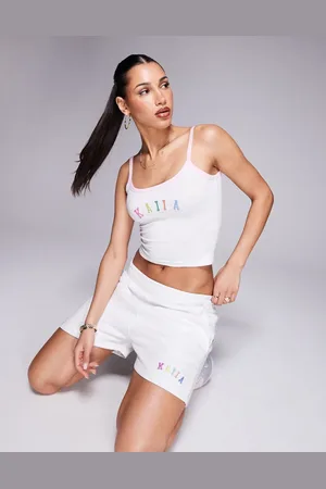 Kaiia – Cropped-Trägertop in meliert mit aufgesticktem Regenbogen-Logo und kontrastierender Bordüre, Kombiteil