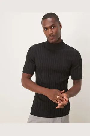 ASOS – Geripptes, gestricktes Muskel-T-Shirt in mit Stehkragen
