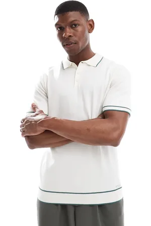 Threadbare – Kurzärmliges Polohemd aus Strick in Ecru und Salbeigrün