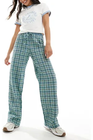 Pull&Bear – Hose in kariert mit Kordelzug in der Taille und weitem Schnitt