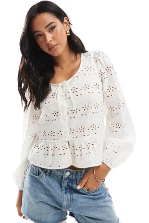 Pieces® – Langärmlige Bluse in mit gebundener Vorderseite