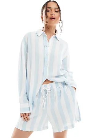 VERO MODA – Shorts in Pastellblau gestreift mit Leinenanteil, Kombiteil