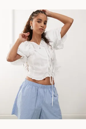 Reclaimed – Oberteil in im Western-Cowgirl-Stil mit Puffärmeln und Bindedetails vorne
