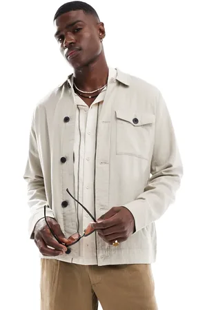 Threadbare – Jacke in Steinbeige mit Leinenanteil und Knopfleiste