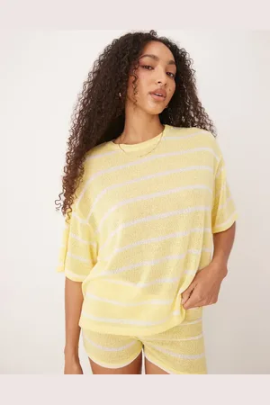 ASOS – Oversize-T-Shirt in Gelb und Weiß gestreift, Kombiteil