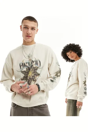 Reclaimed – Unisex-Sweatshirt in verwaschenem Steinbeige mit Himmelskörper-Print
