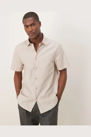 ASOS – Elegantes Hemd aus Leinenmix in Steinbeige mit regulärem Schnitt