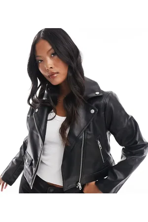 ASOS ASOS DESIGN Petite – Ultimative Bikerjacke aus schwarzem Lederimitat