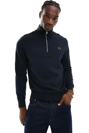 Fred Perry – Sweatshirt in Navy mit kurzem Reißverschluss