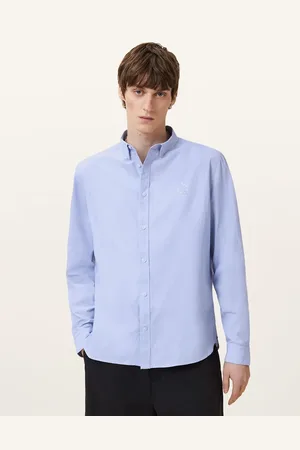 AllSaints – Fletcher – Langärmliges Hemd in Hellblau