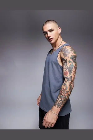ASOS – Tanktop aus Leinenmix in Anthrazit mit Rundhalsausschnitt