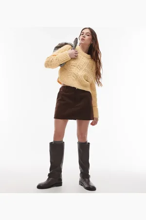 Topshop – Volant-Minirock aus Wildlederimitat in