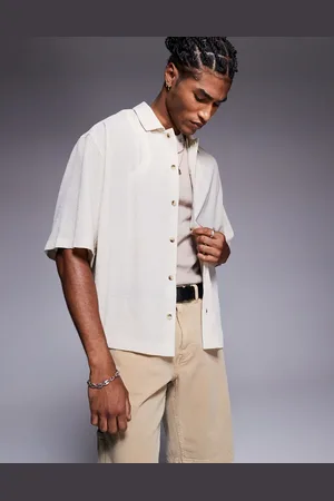 ASOS – Kastiges Oversize-Hemd in strukturiertem Steinbeige