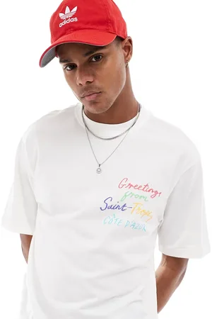 Only & Sons – Lässig geschnittenes T-Shirt in gebrochenem mit „Saint Tropez“-Print und Tasche