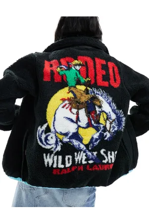 Ralph Lauren – Teddyfell-Sherpajacke in mit „Rodeo“-Print am Rücken
