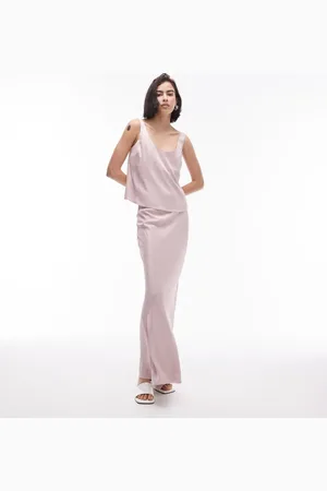Topshop – Asymmetrisch geschnittener Maxirock in Rosé mit Zierborte, Kombiteil