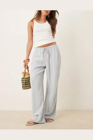 Abercrombie & Fitch – Leinenmix-Schlupfhose in gestreiftem mit weitem Bein und Kordelzugbund