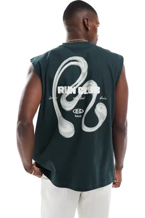 ASOS – Oversize-Tanktop in Dunkelgrün mit Running-Club-Grafik