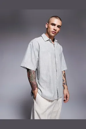 ASOS – Gestreiftes Oversize-Hemd in Steinbeige