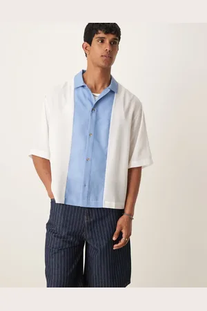 ASOS – Kastiges Oversize-Hemd zum Überziehen und Blau und Steinbeige mit Cut-&-Sew-Design