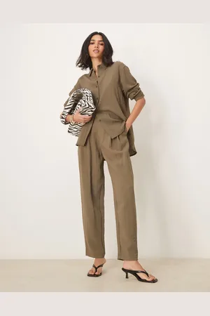 ASOS – Schmal zulaufende Hose in Khaki mit verstellbarem Taillenbund, Kombiteil