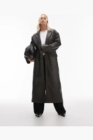 Topshop – Hochwertiger Mantel aus Echtleder in verwaschenem