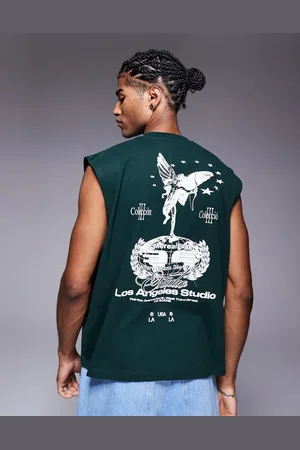 ASOS – Kastiges Oversize-Tanktop in Dunkelgrün mit Engelsgrafik