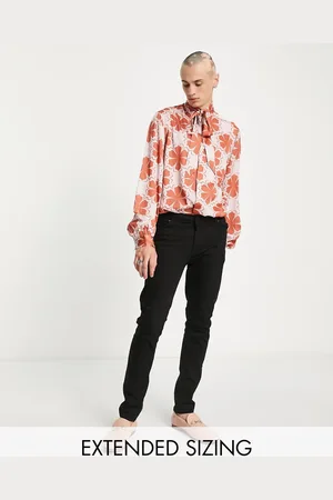 ASOS – Satin-Hemd mit Geomuster im 70er-Stil mit Schluppe und Blousonärmeln