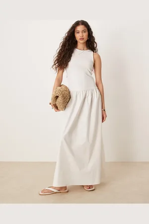 VILA – Ärmelloses Maxikleid in Cremeweiß mit Popeline-Rockdetail