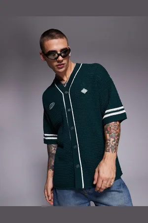 The Couture Club – Baseball-Strickshirt in Tannengrün mit Oversize-Passform