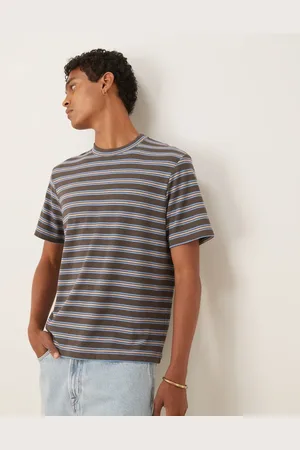 ASOS – Kastiges, geripptes T-Shirt in Braun und Blau gestreift