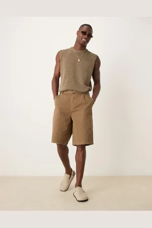ASOS – Lange Jorts in Hellbraun mit Bundfalten und doppelten Abnähern