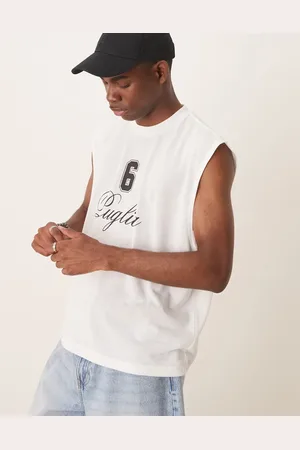 ASOS – Kastiges Oversize-Tanktop in cremeweißer Leinenoptik mit Text-Grafikprint