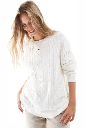Hollister – Oversize-Strickpullover in Cremeweiß mit Zopfmuster